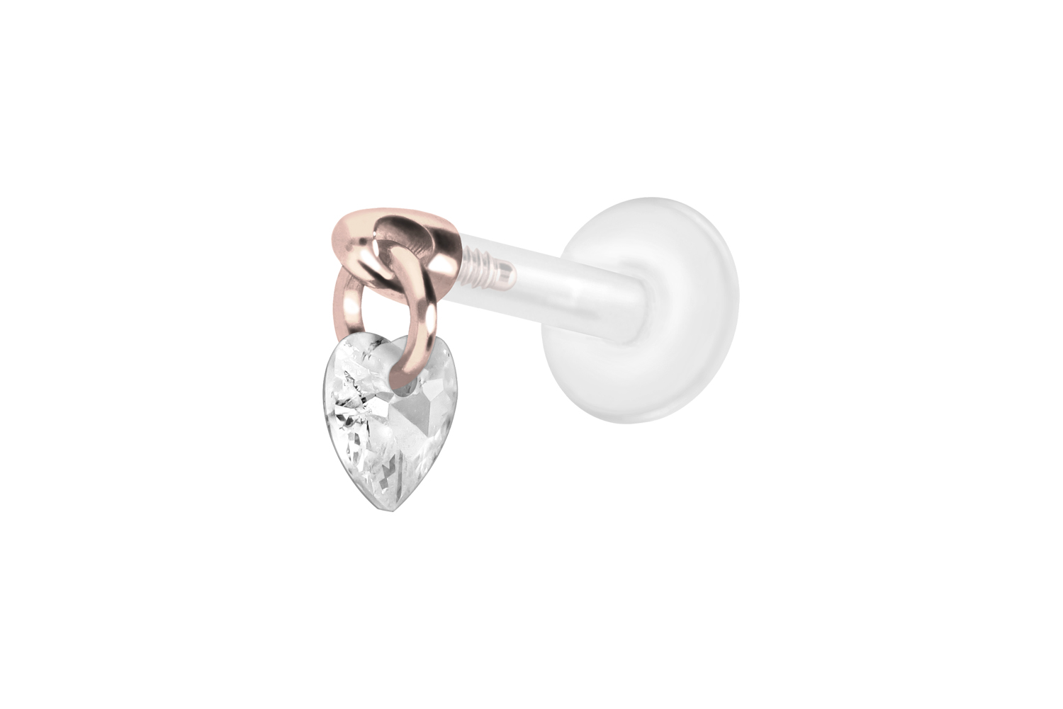 PTFE Labret Piercing mit Innengewinde + Titan-Aufsatz KRISTALLHERZ